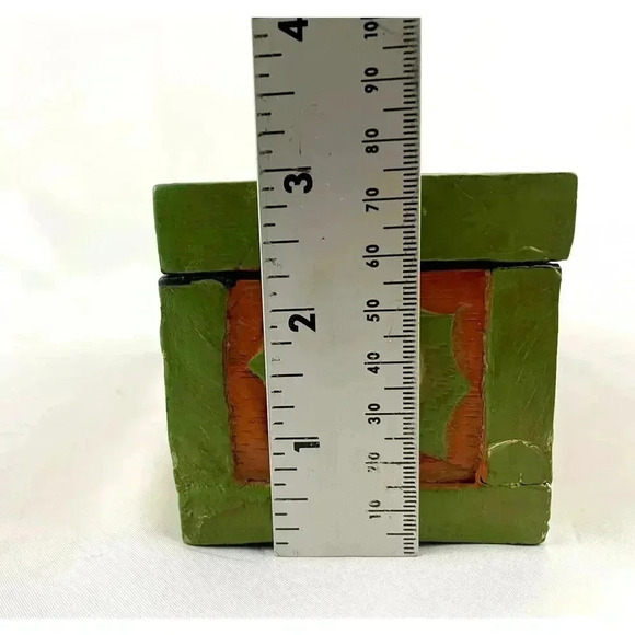 VTG Carved Hand Painted Wooden Box Sun Folk Art Design Green Orange Boho - Picture 12 of 12